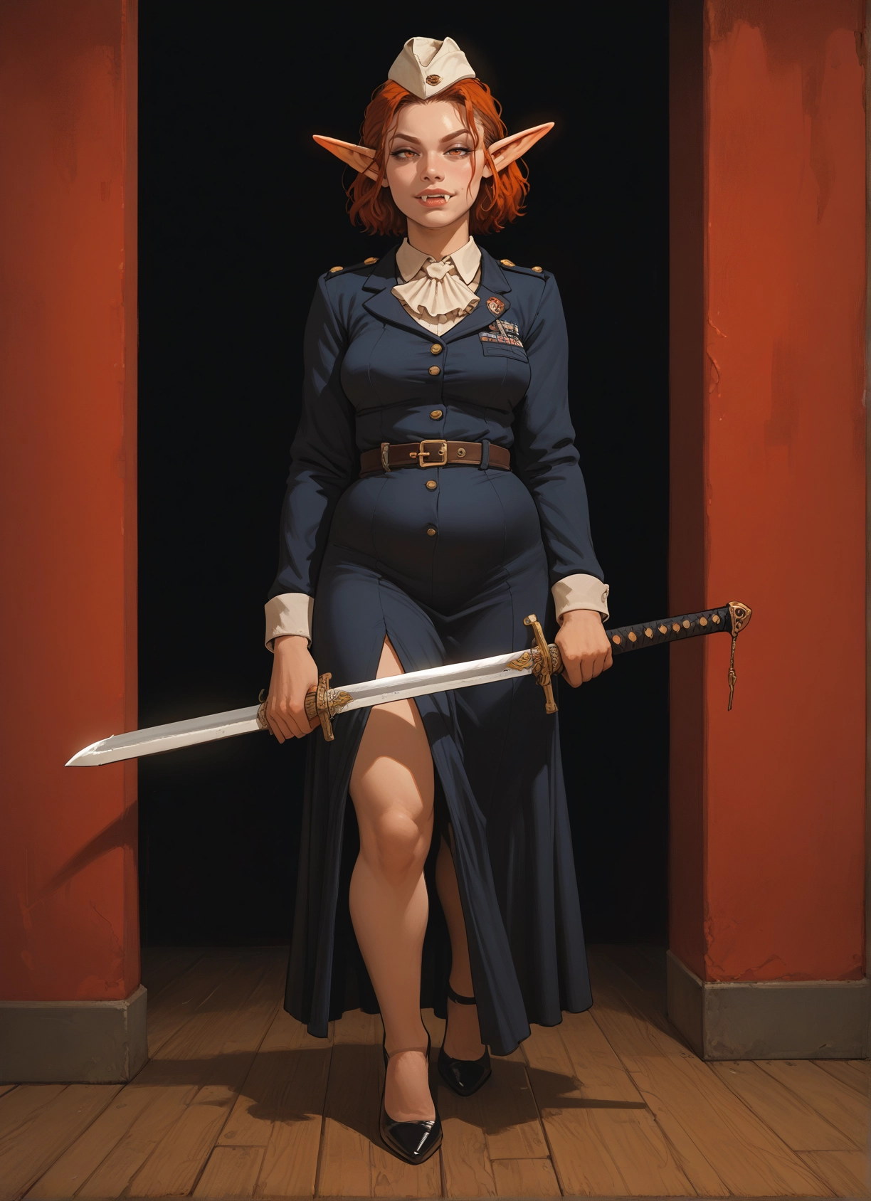 1girl, weapon, sword, pointy ears, solo, hat · Yamete.gg