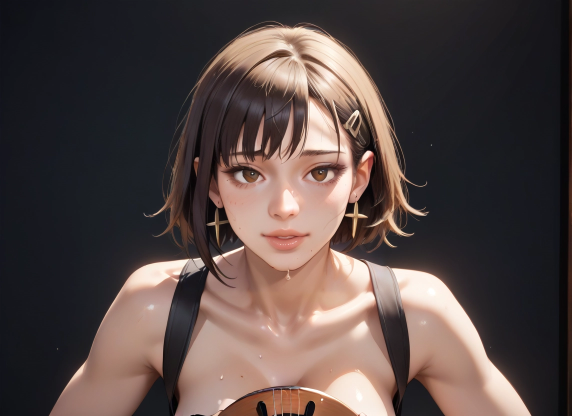 1girl, jewelry, earrings, breasts, solo, hair ornament · Yamete.gg