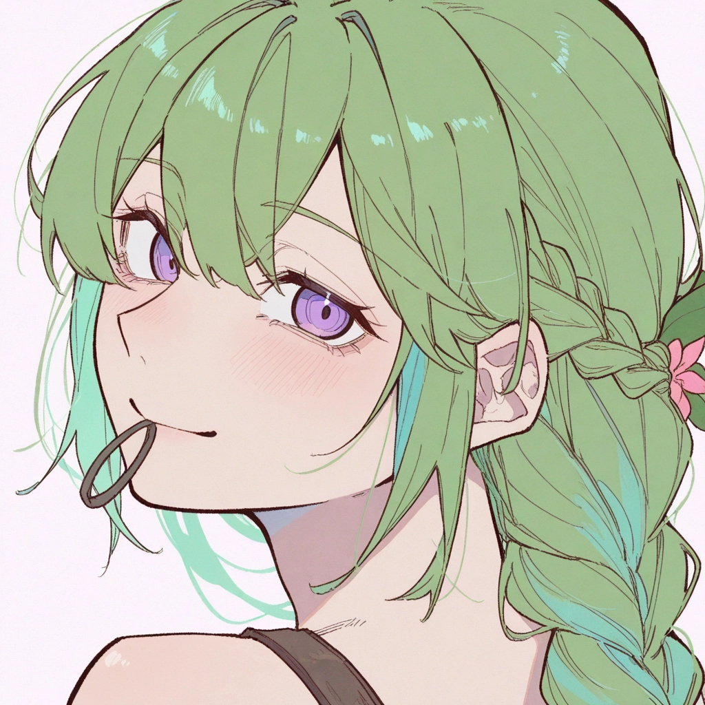 solo, green hair, 1girl, purple eyes, braid, looking at viewer · Yamete.gg