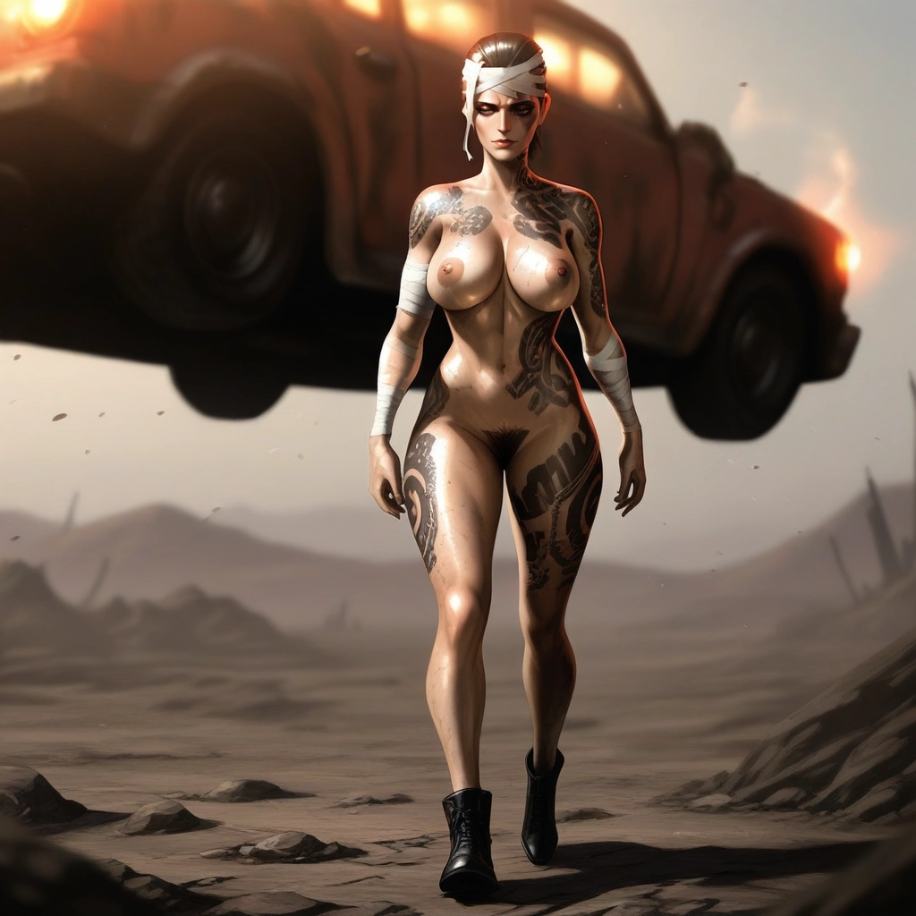 1girl, breasts, nipples, pubic hair, female pubic hair, ground vehicle · Yamete.gg