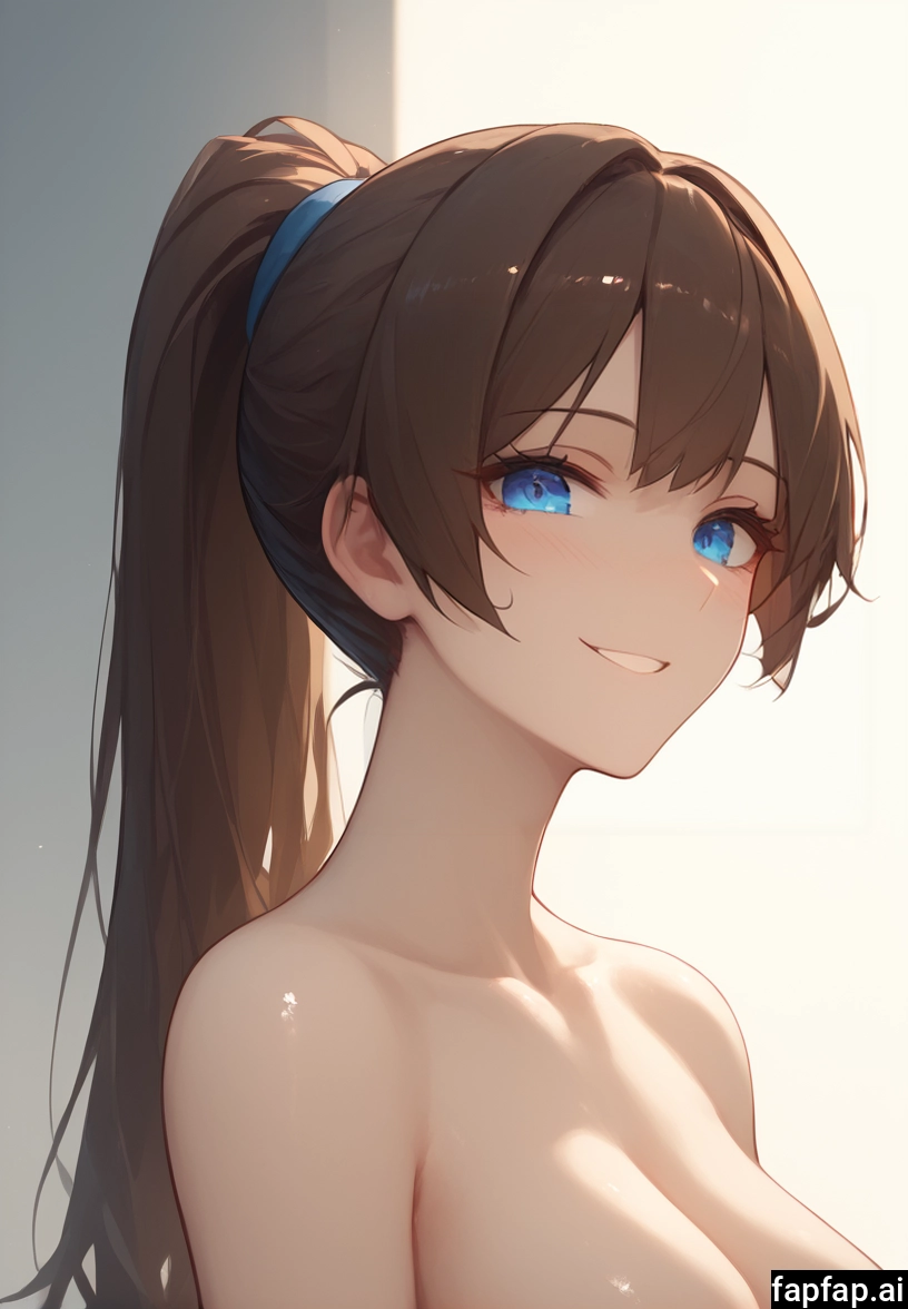 1girl, breasts, solo, blue eyes, brown hair, long hair · Yamete.gg