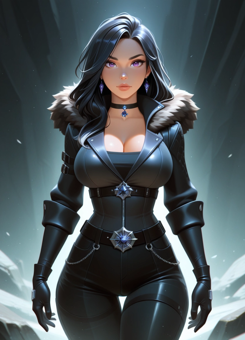1girl, breasts, solo, jewelry, black hair, cleavage · Yamete.gg
