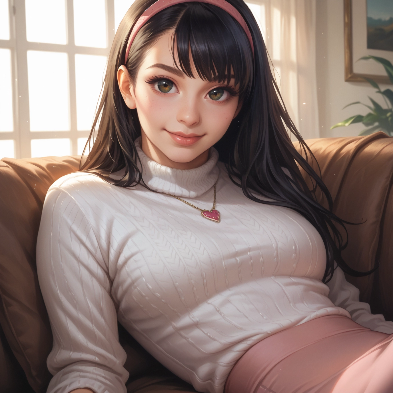 1girl, solo, sweater, hairband, long hair, looking at viewer · Yamete.gg