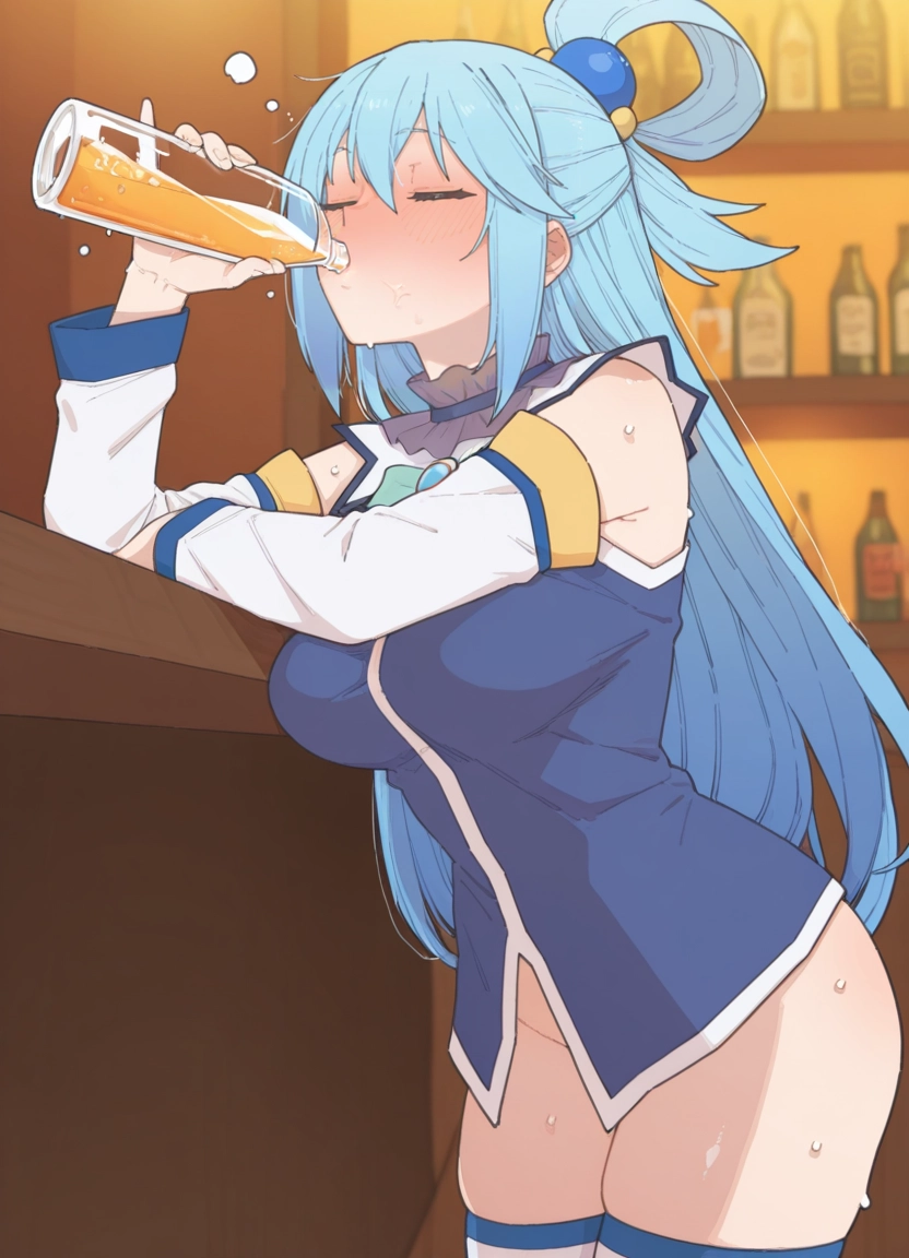1girl, drinking, long hair, solo, detached sleeves, breasts · Yamete.gg