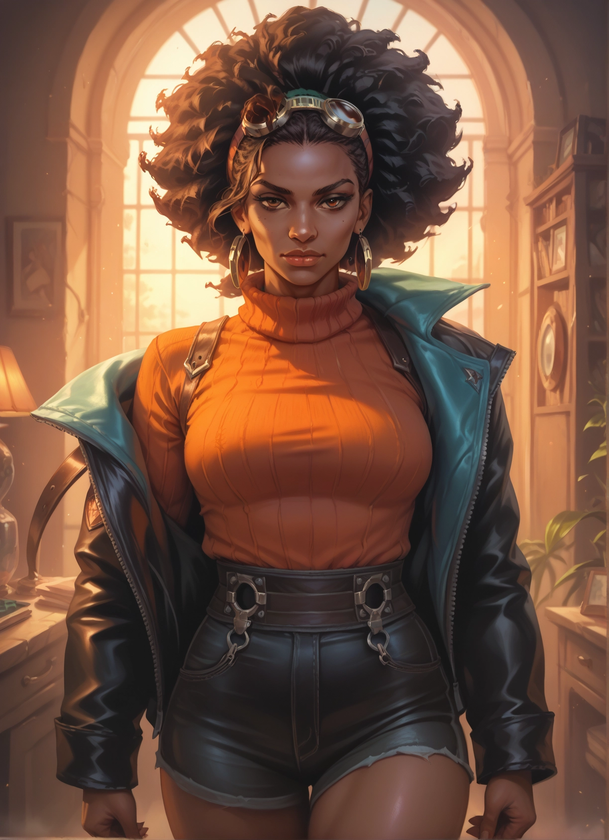 1girl, solo, jewelry, earrings, jacket, dark skin · Yamete.gg