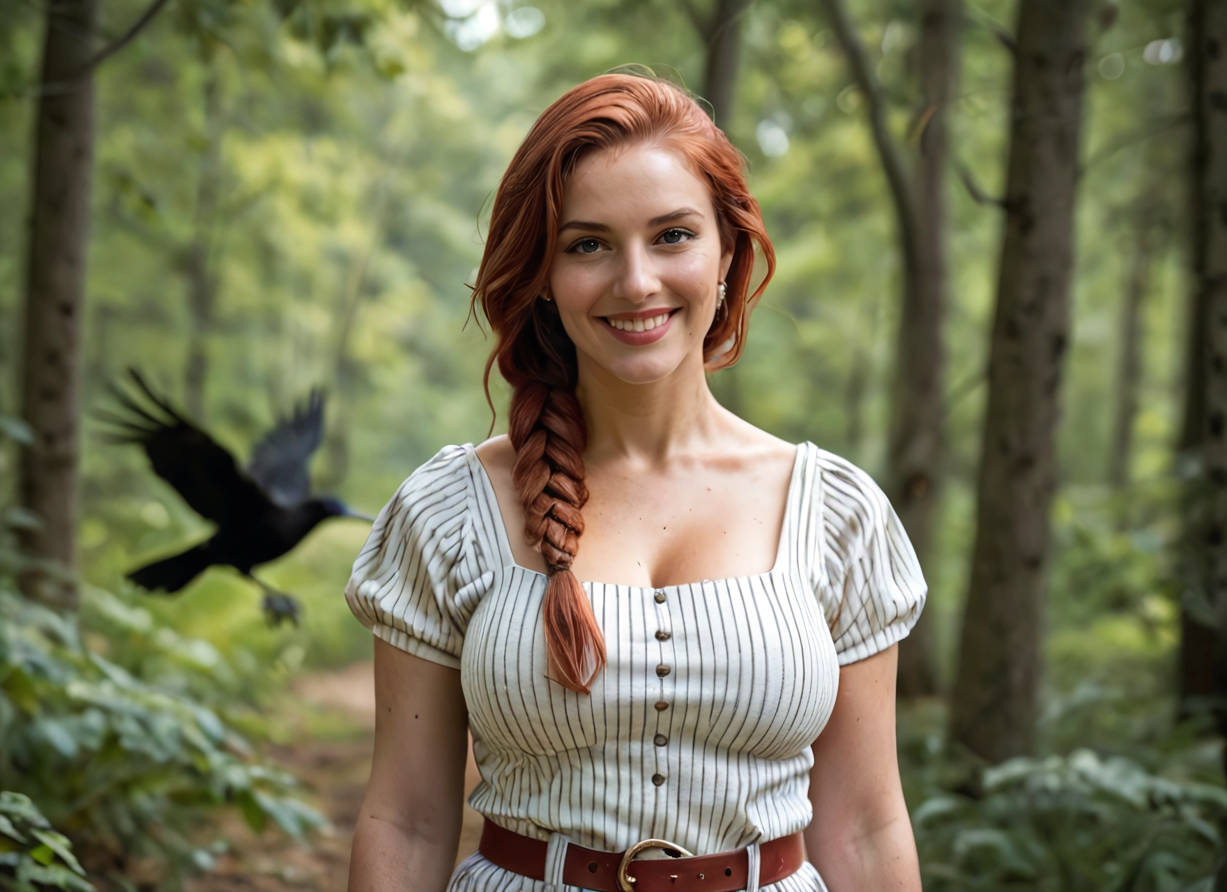 1girl, bird, braid, solo, breasts, belt · Yamete.gg