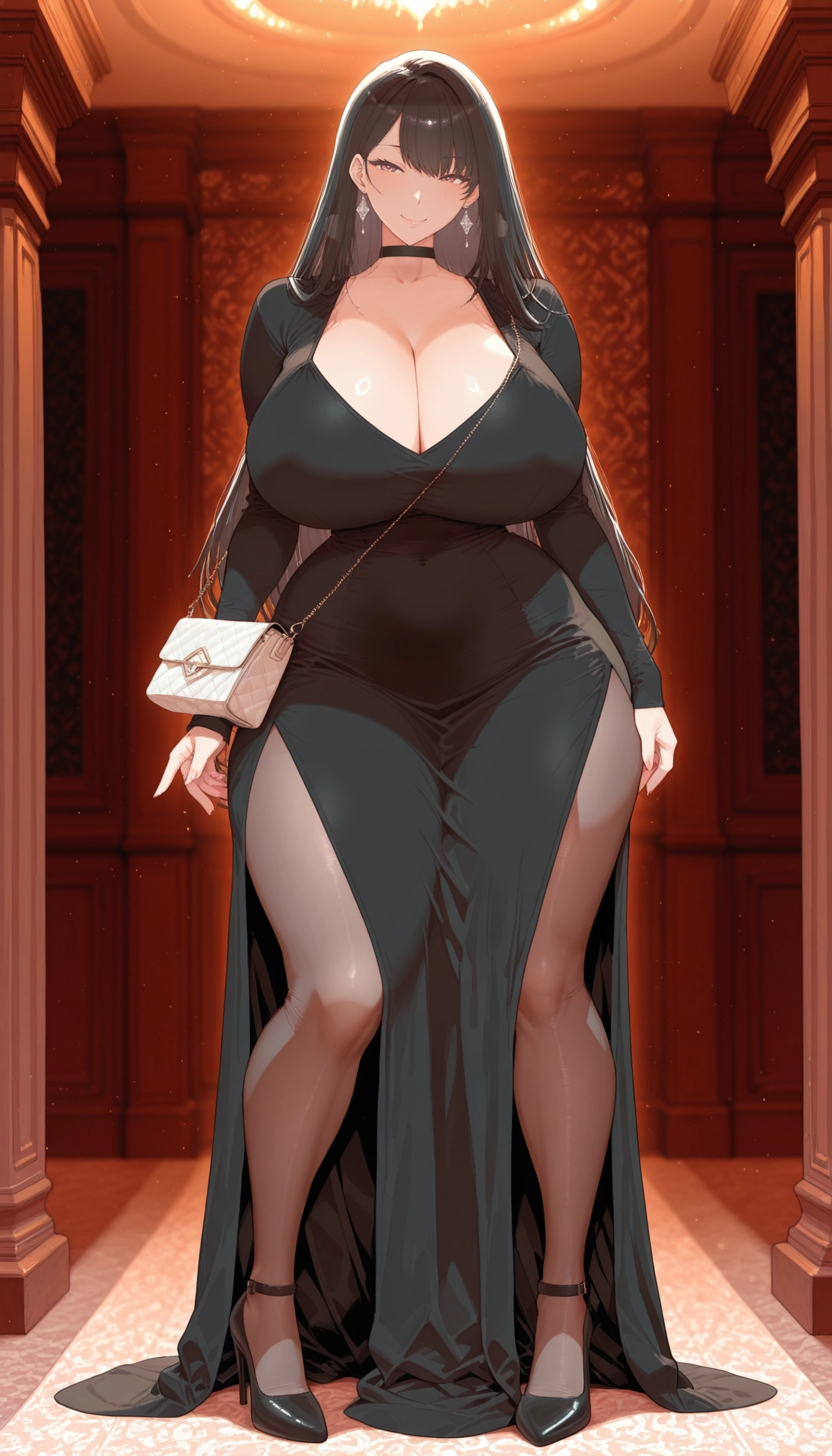 breasts, 1girl, dress, jewelry, earrings, bag · Yamete.gg