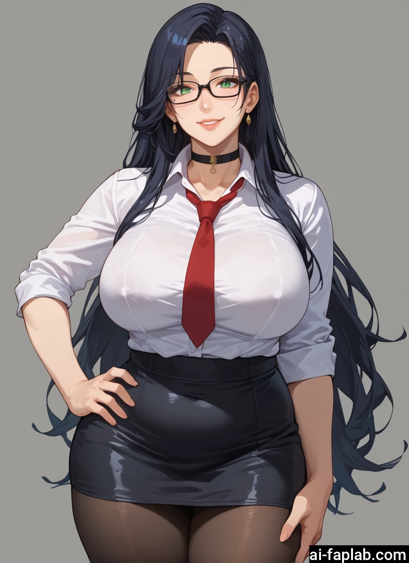 1girl, breasts, pantyhose, skirt, glasses, long hair