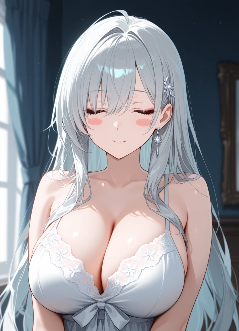 1girl, breasts, cleavage, solo, closed eyes, large breasts · Yamete.gg