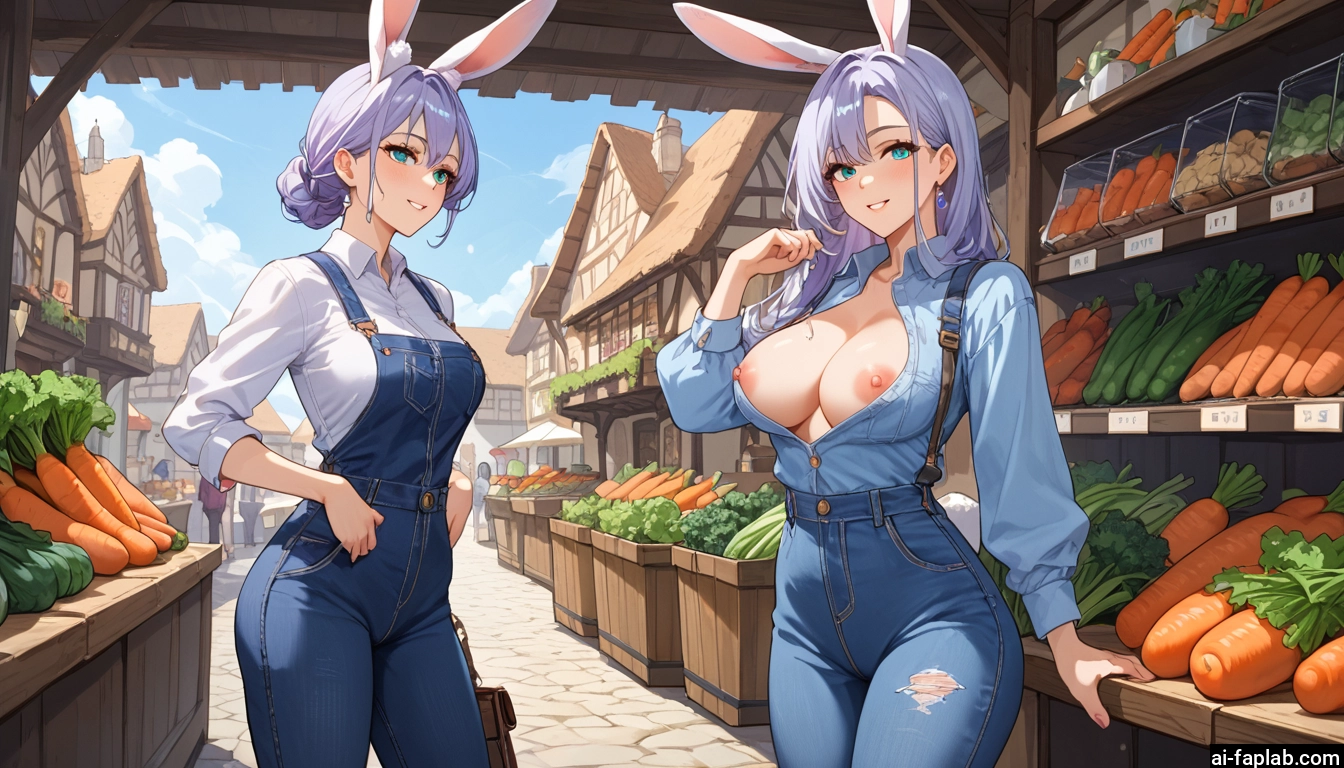 breasts, animal ears, rabbit ears, nipples, 1girl, shirt · Yamete.gg
