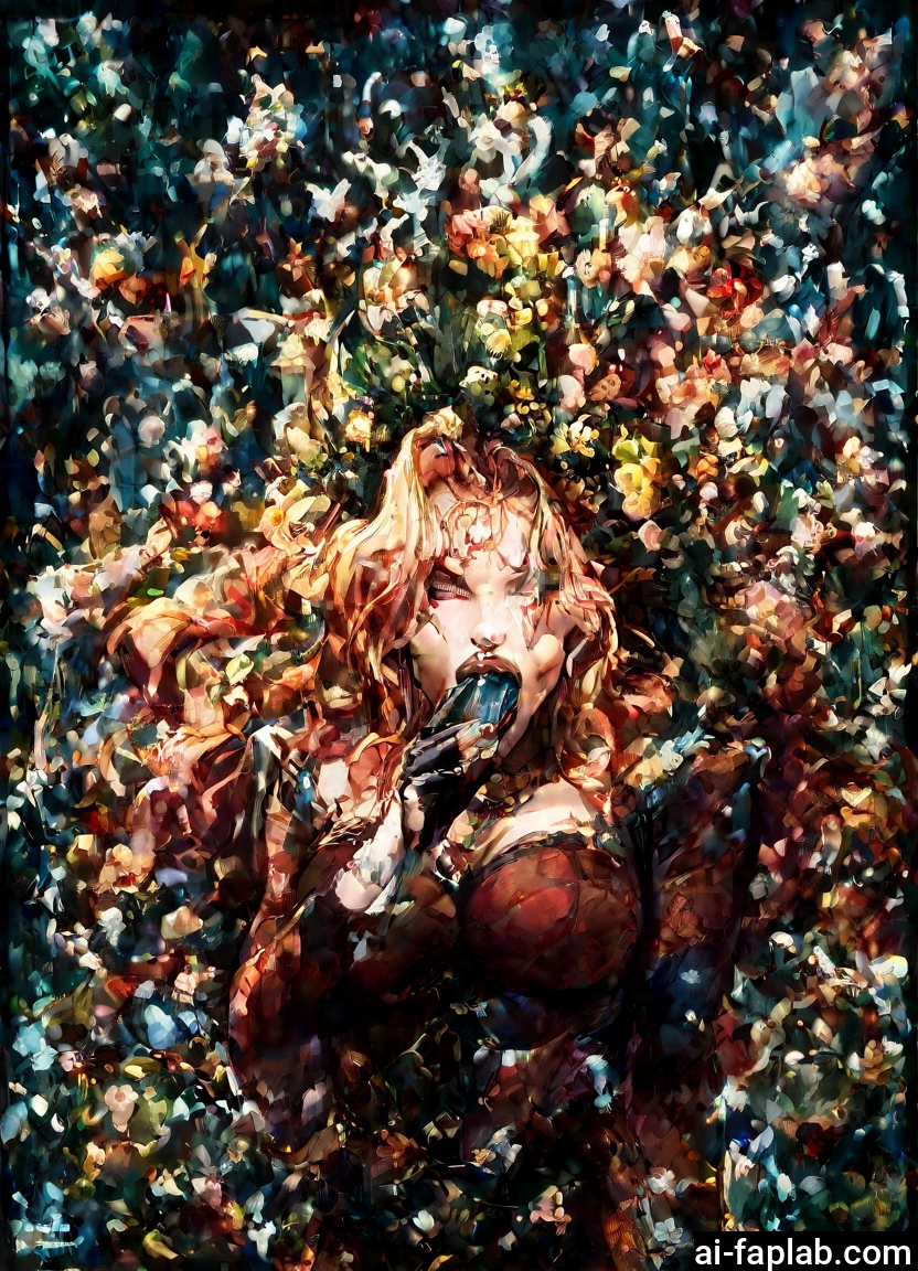 1girl, solo, blonde hair, flower, long hair, breasts