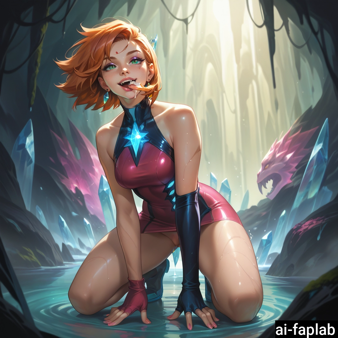 1girl, gloves, solo, dress, fingerless gloves, earrings · Yamete.gg