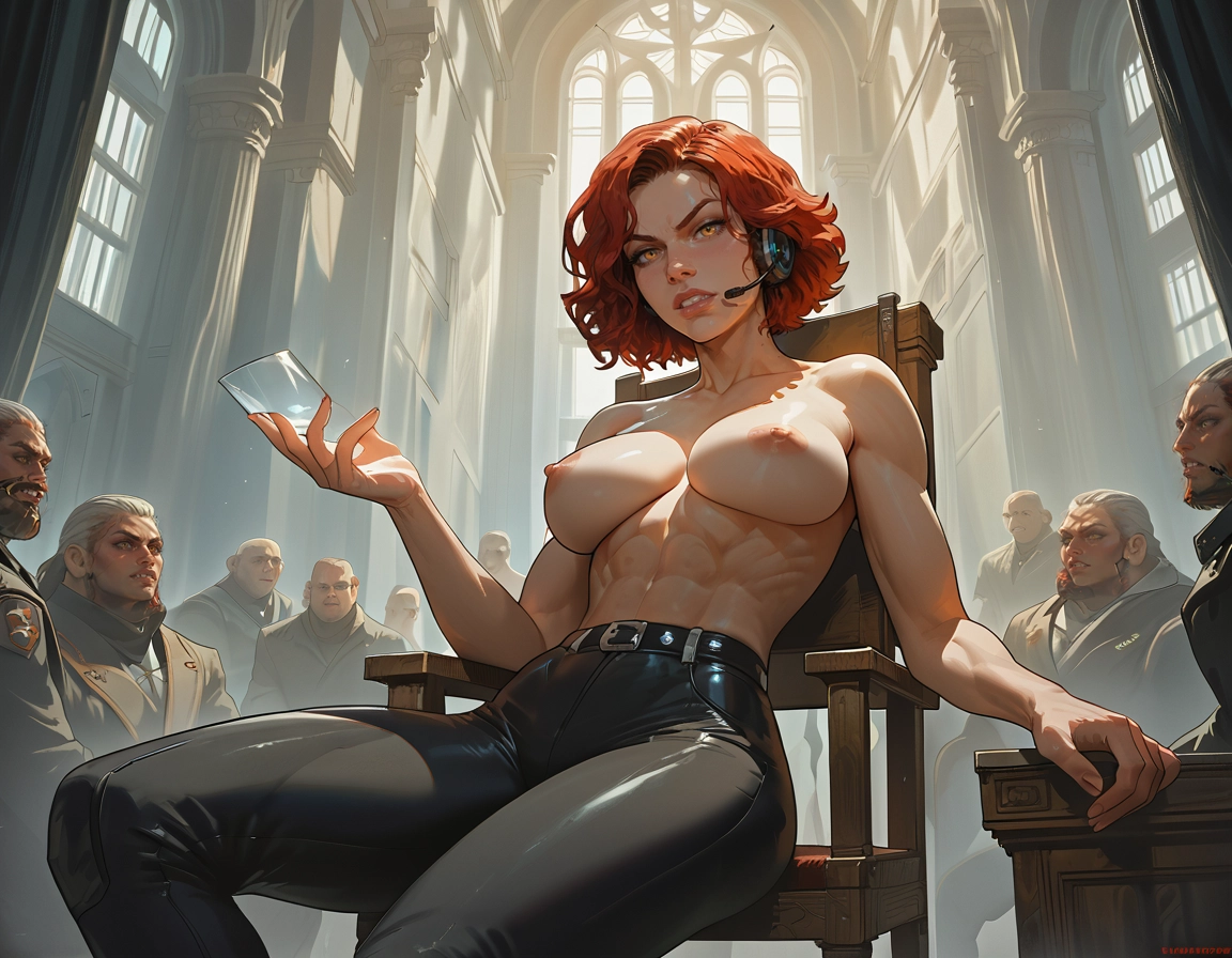 beard, breasts, headset, topless, 1girl, nipples · Yamete.gg