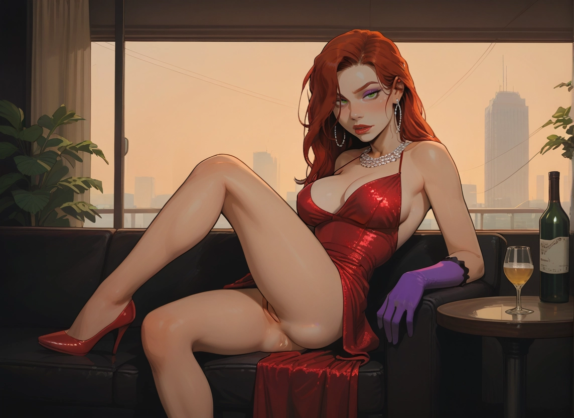 1girl, breasts, dress, gloves, jewelry, solo · Yamete.gg