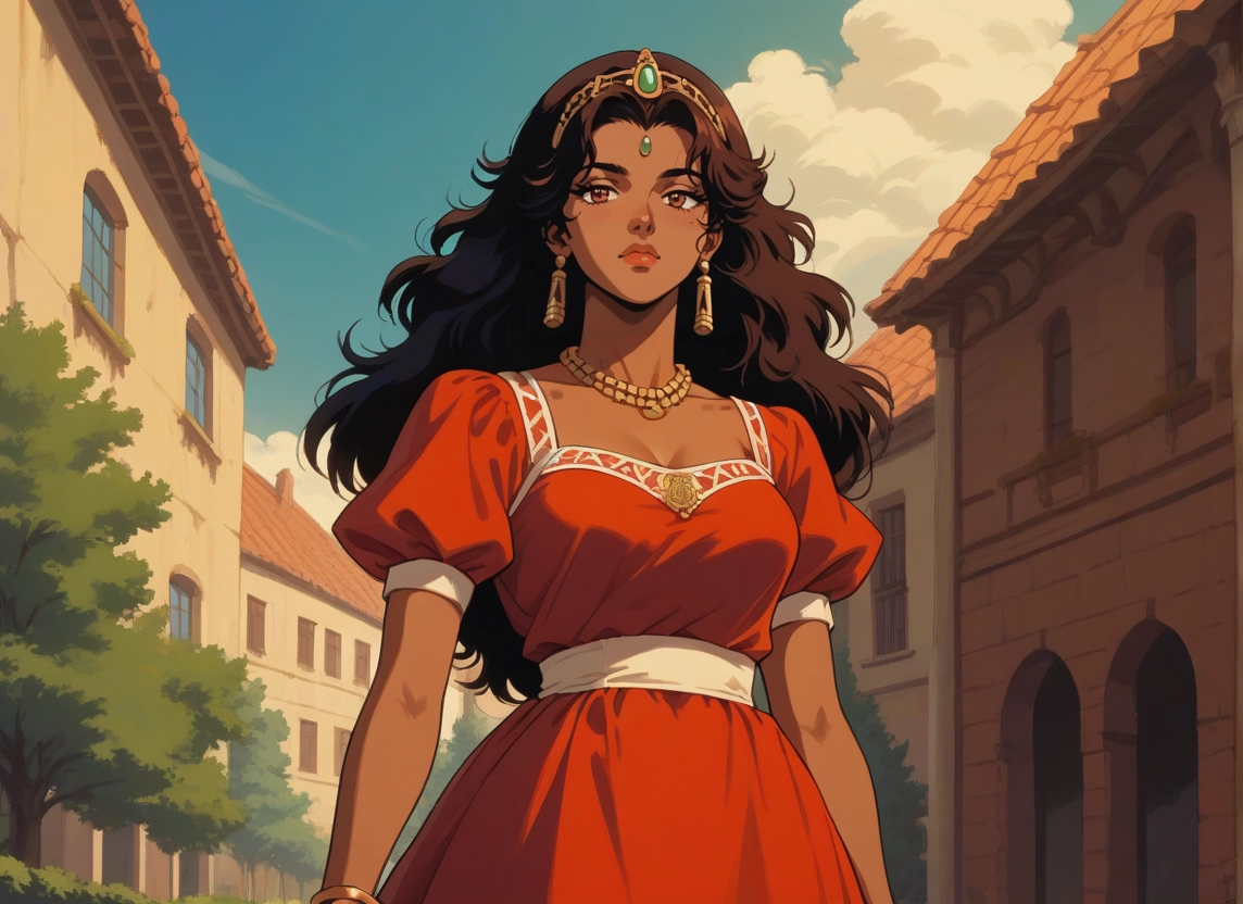 1girl, jewelry, solo, dress, dark-skinned female, long hair · Yamete.gg