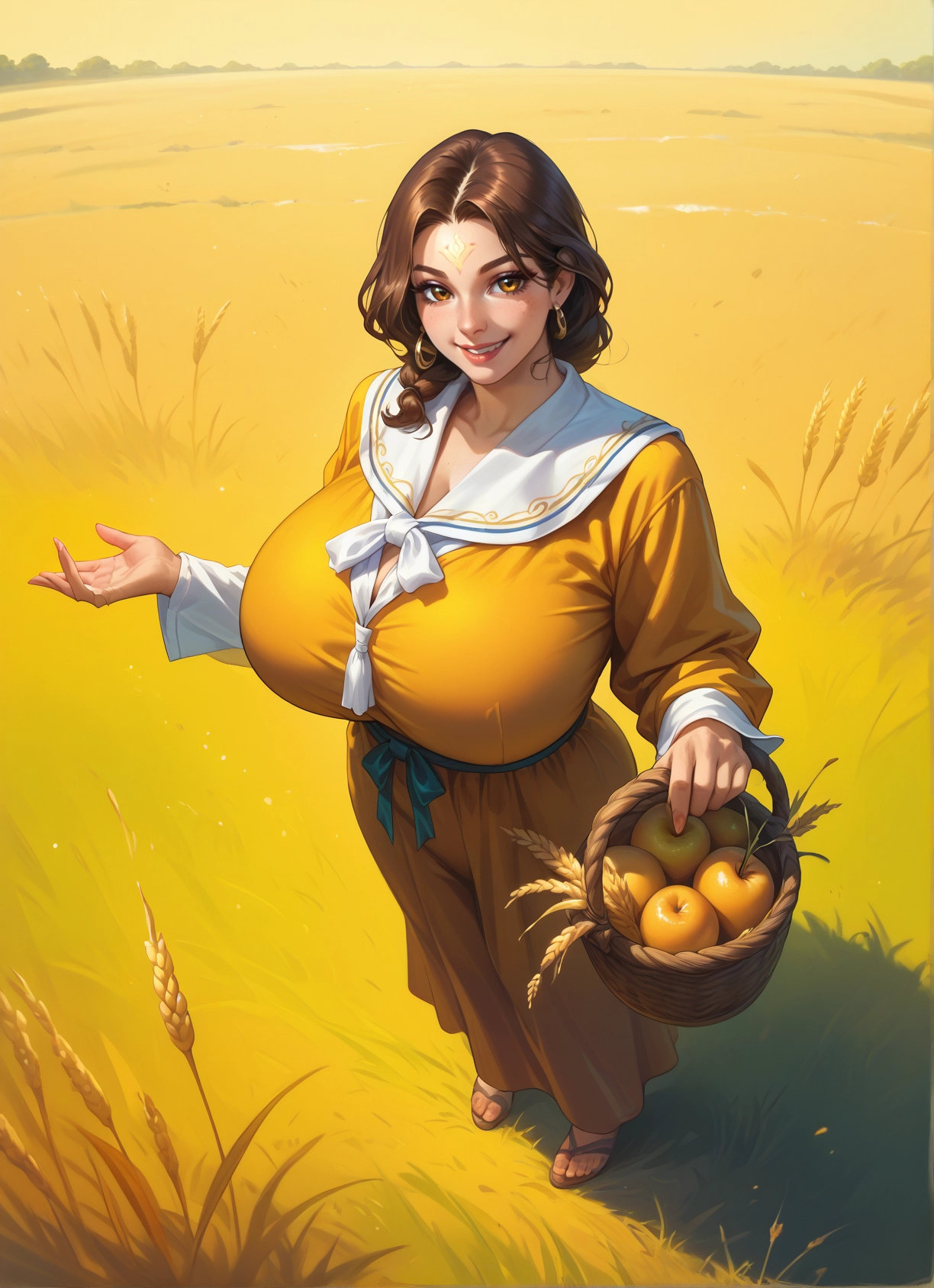 1girl, breasts, solo, brown hair, food, huge breasts · Yamete.gg