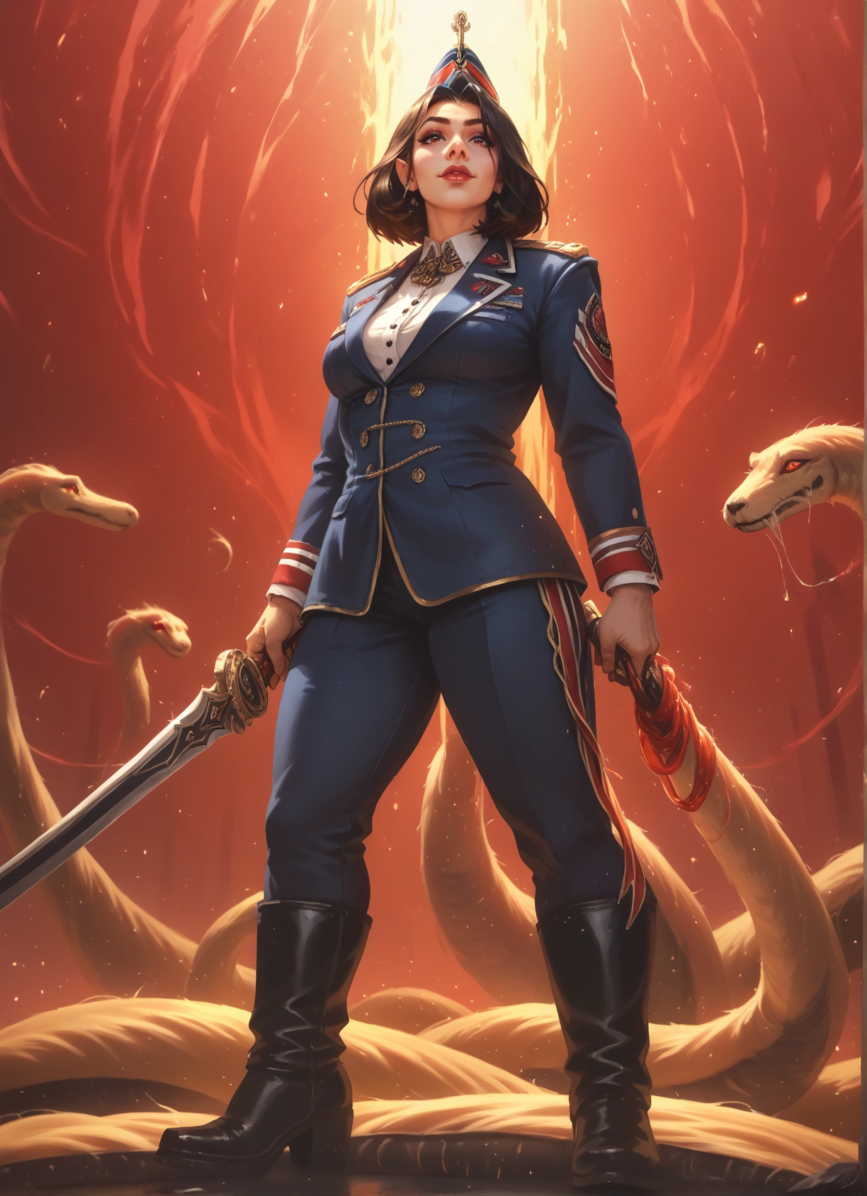 1girl, weapon, sword, uniform, boots, military · Yamete.gg