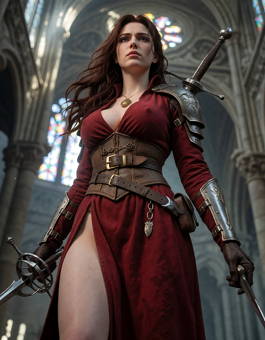 1girl, weapon, breasts, sword, solo, jewelry