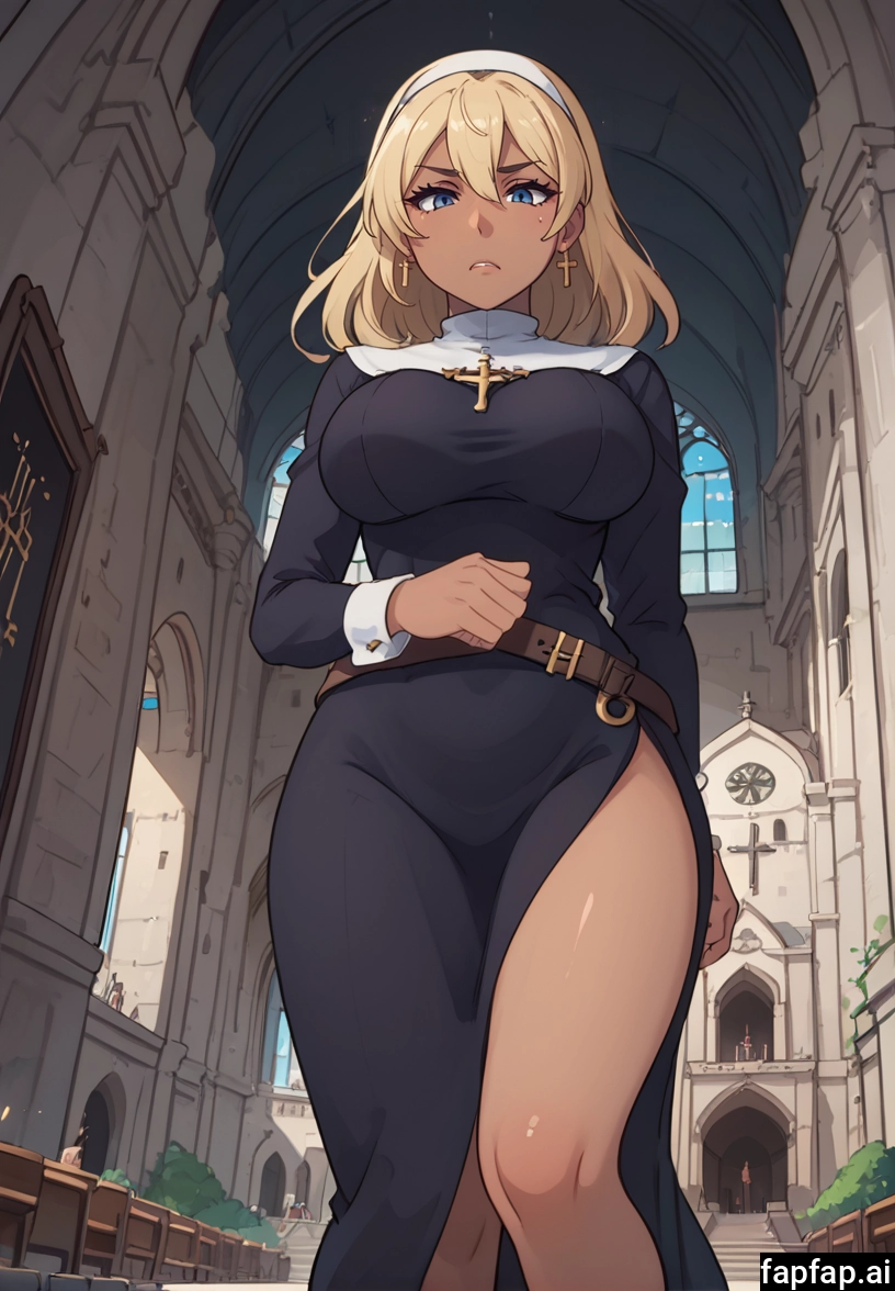 1girl, breasts, blonde hair, nun, jewelry, earrings · Yamete.gg