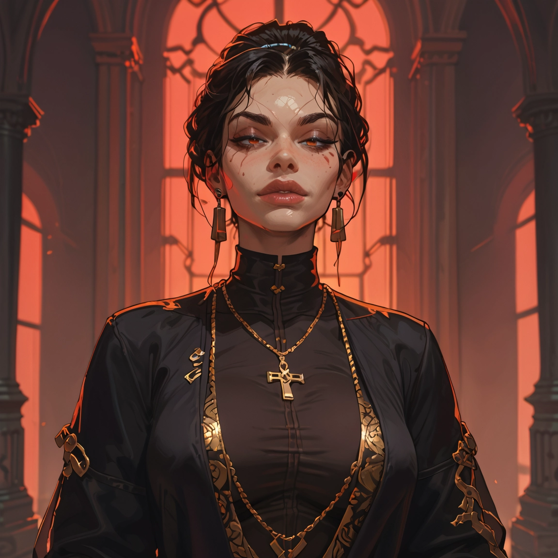 1girl, jewelry, solo, earrings, cross, necklace · Yamete.gg