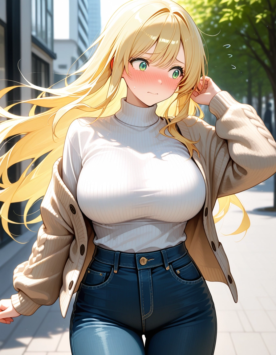 1girl, breasts, blonde hair, solo, long hair, green eyes · Yamete.gg