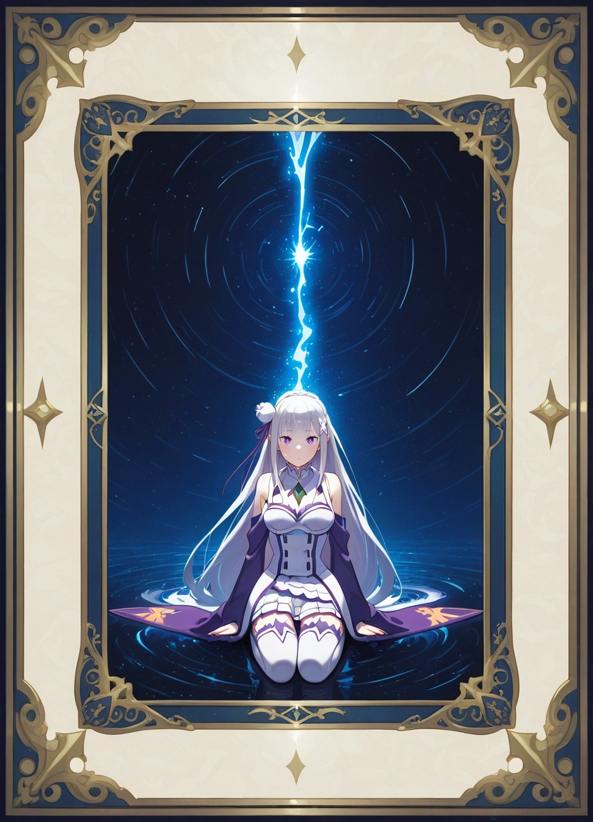 1girl, emilia (re:zero), solo, long hair, hair ornament, flower · Yamete.gg