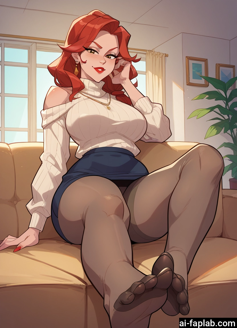 1girl, pantyhose, skirt, feet, jewelry, sweater