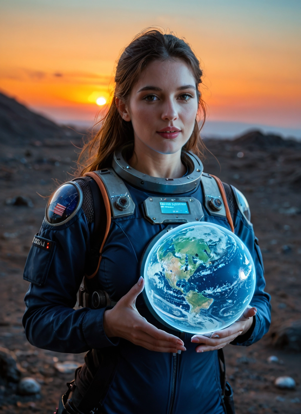 1girl, solo, planet, earth (planet), long hair, looking at viewer