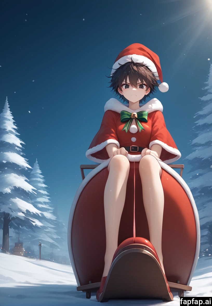 hat, solo, santa hat, outdoors, short hair, santa costume · Yamete.gg