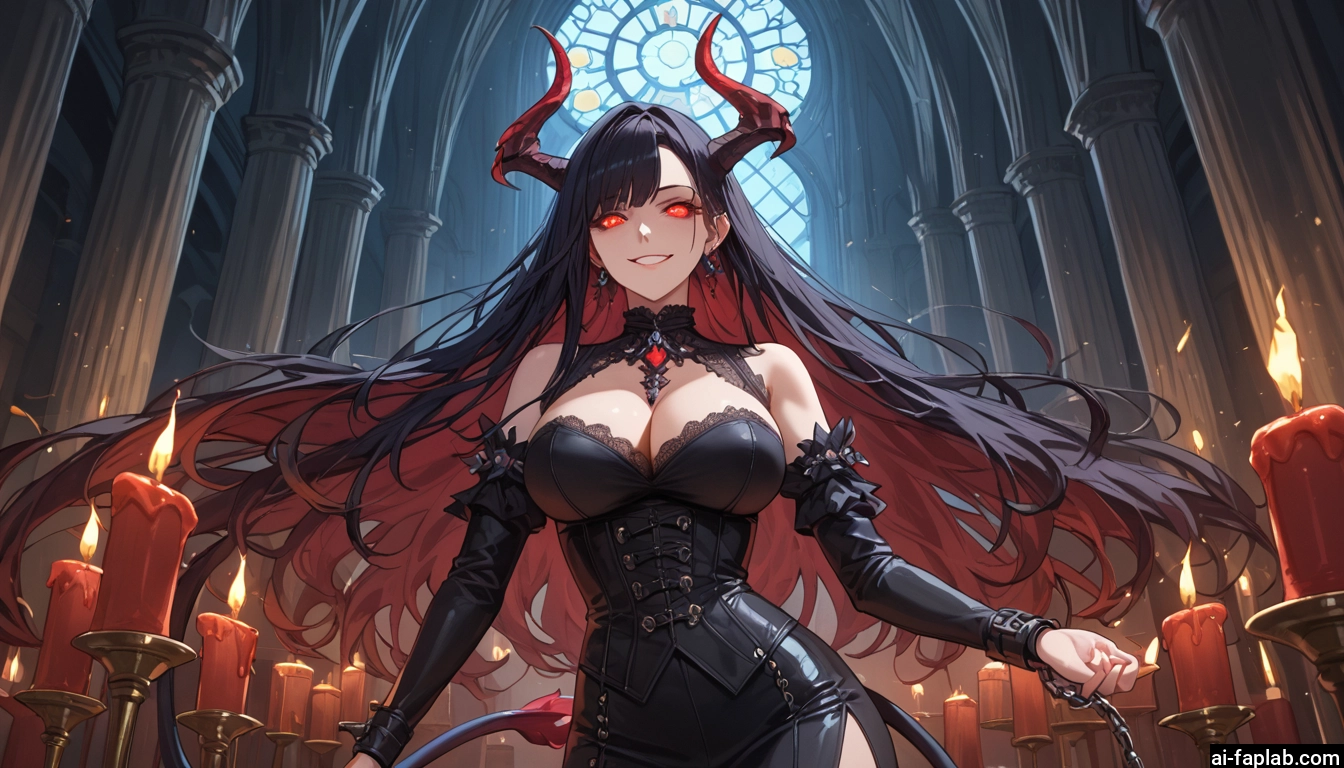 1girl, breasts, horns, long hair, red eyes, large breasts · Yamete.gg