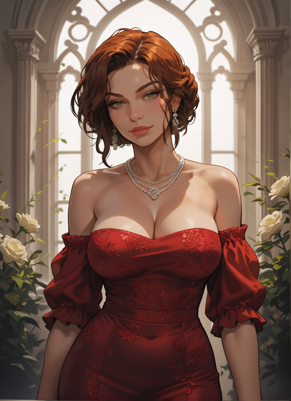breasts, 1girl, jewelry, dress, earrings, cleavage · Yamete.gg