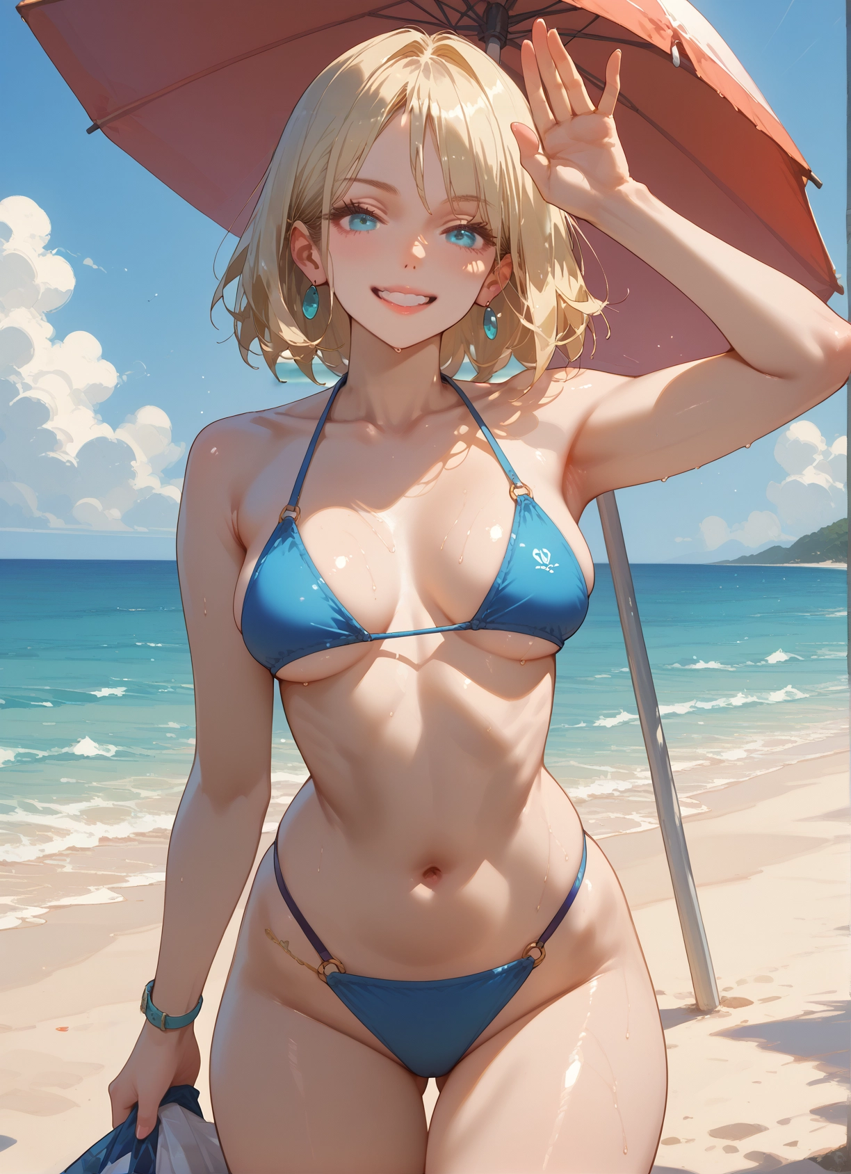 1girl, swimsuit, breasts, bikini, blonde hair, solo · Yamete.gg