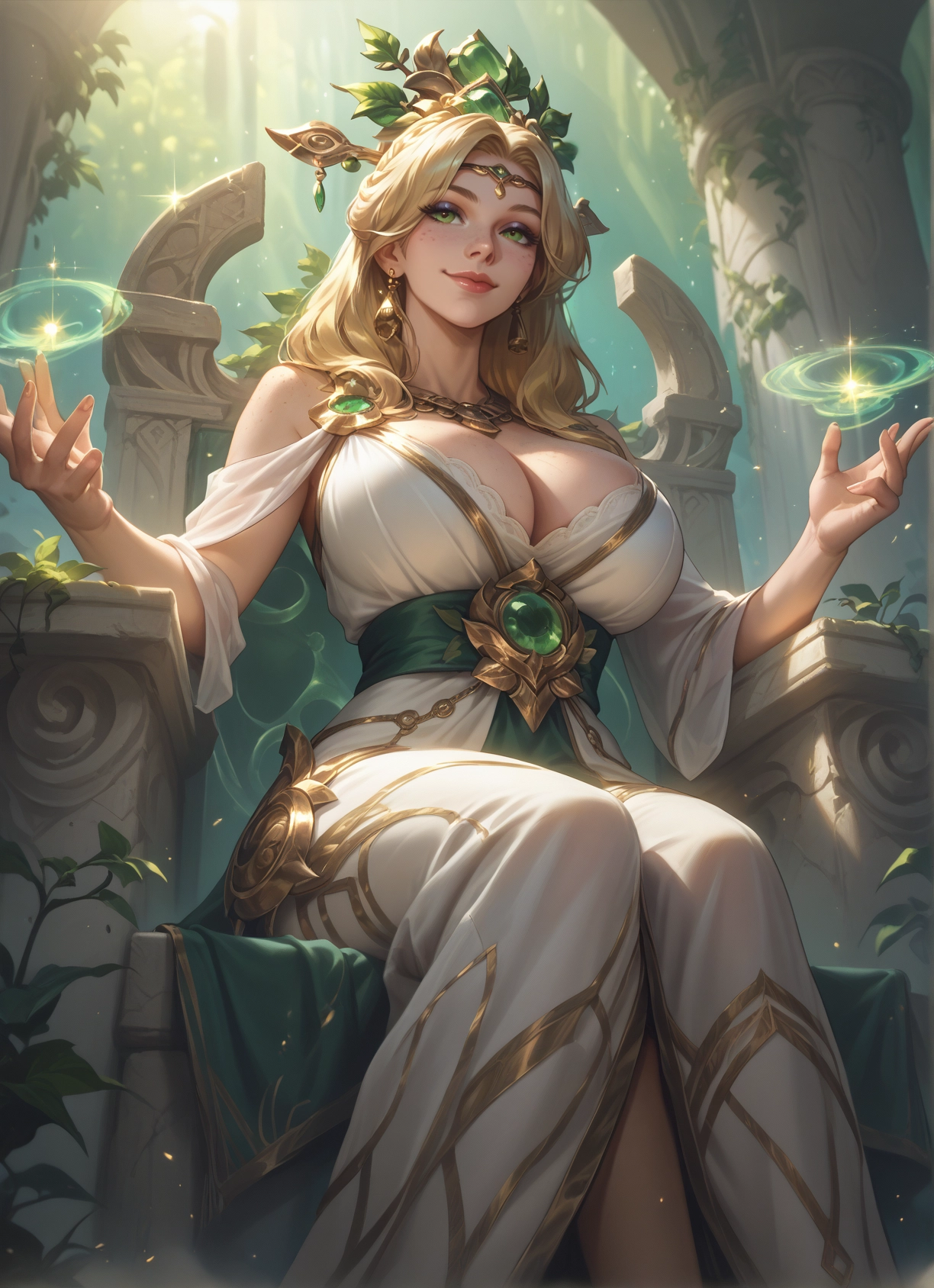 1girl, breasts, green eyes, blonde hair, jewelry, large breasts · Yamete.gg
