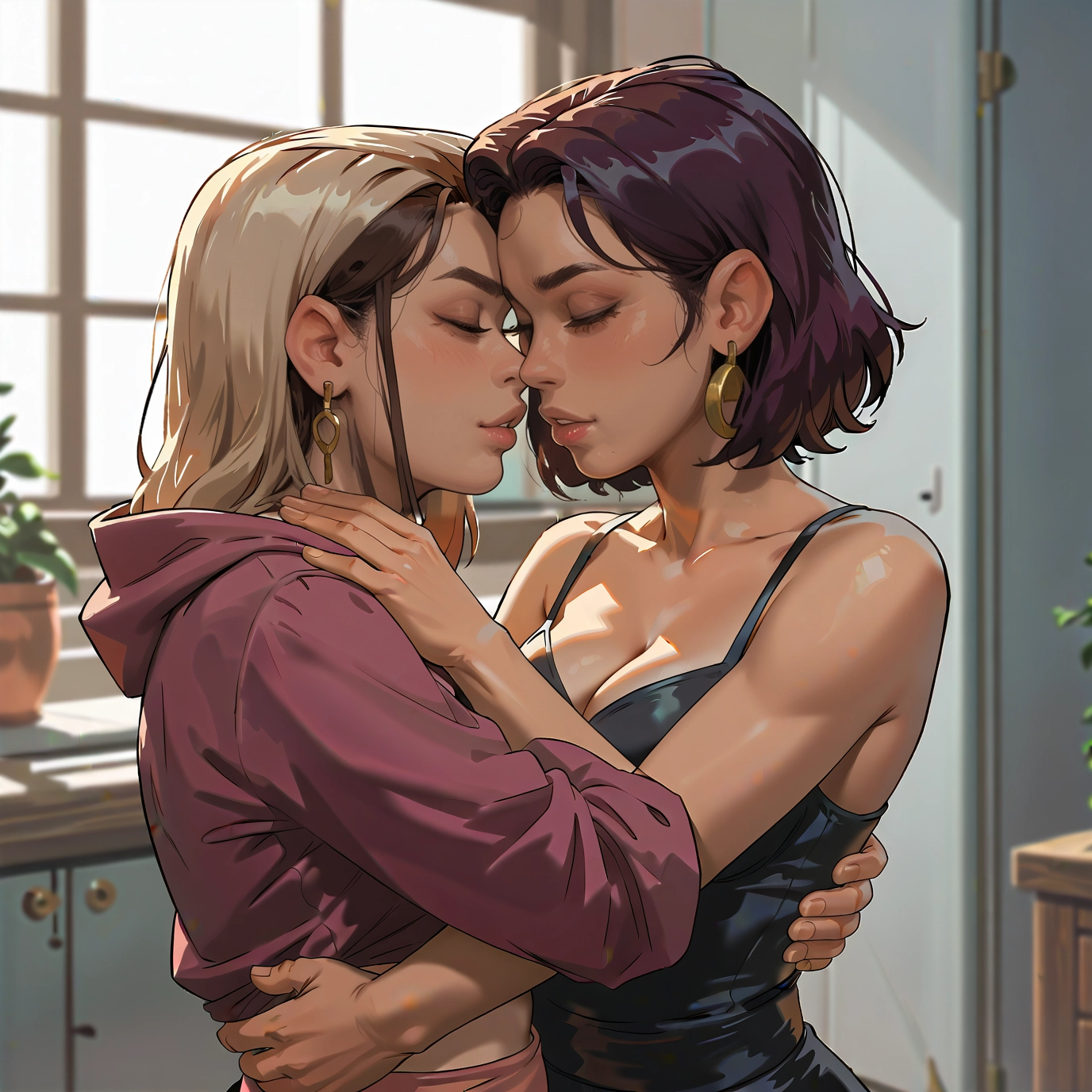 multiple girls, 2girls, yuri, jewelry, breasts, earrings · Yamete.gg