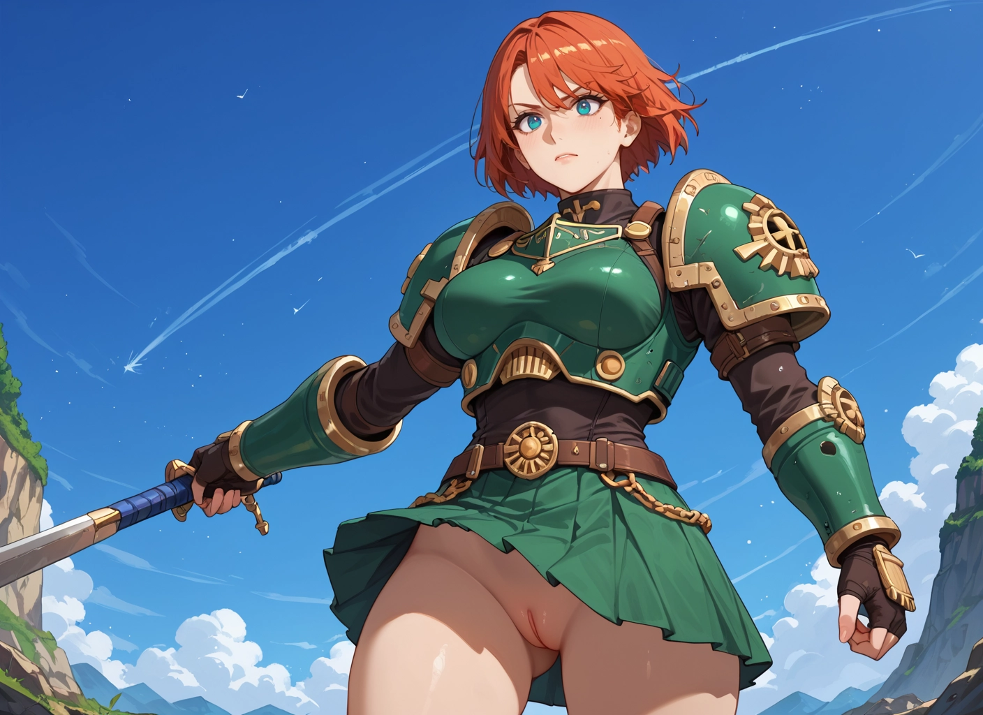 1girl, weapon, pussy, solo, sword, gloves · Yamete.gg