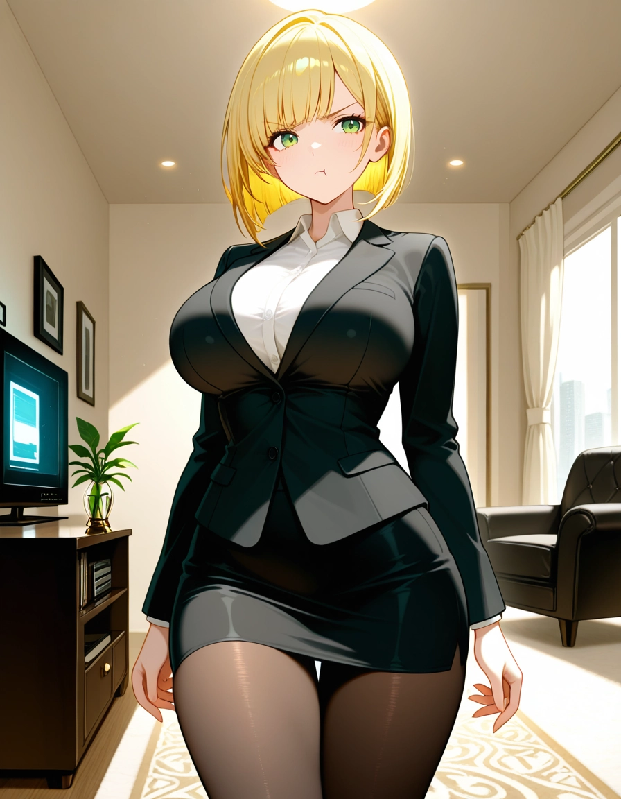 1girl, blonde hair, solo, breasts, green eyes, pantyhose · Yamete.gg