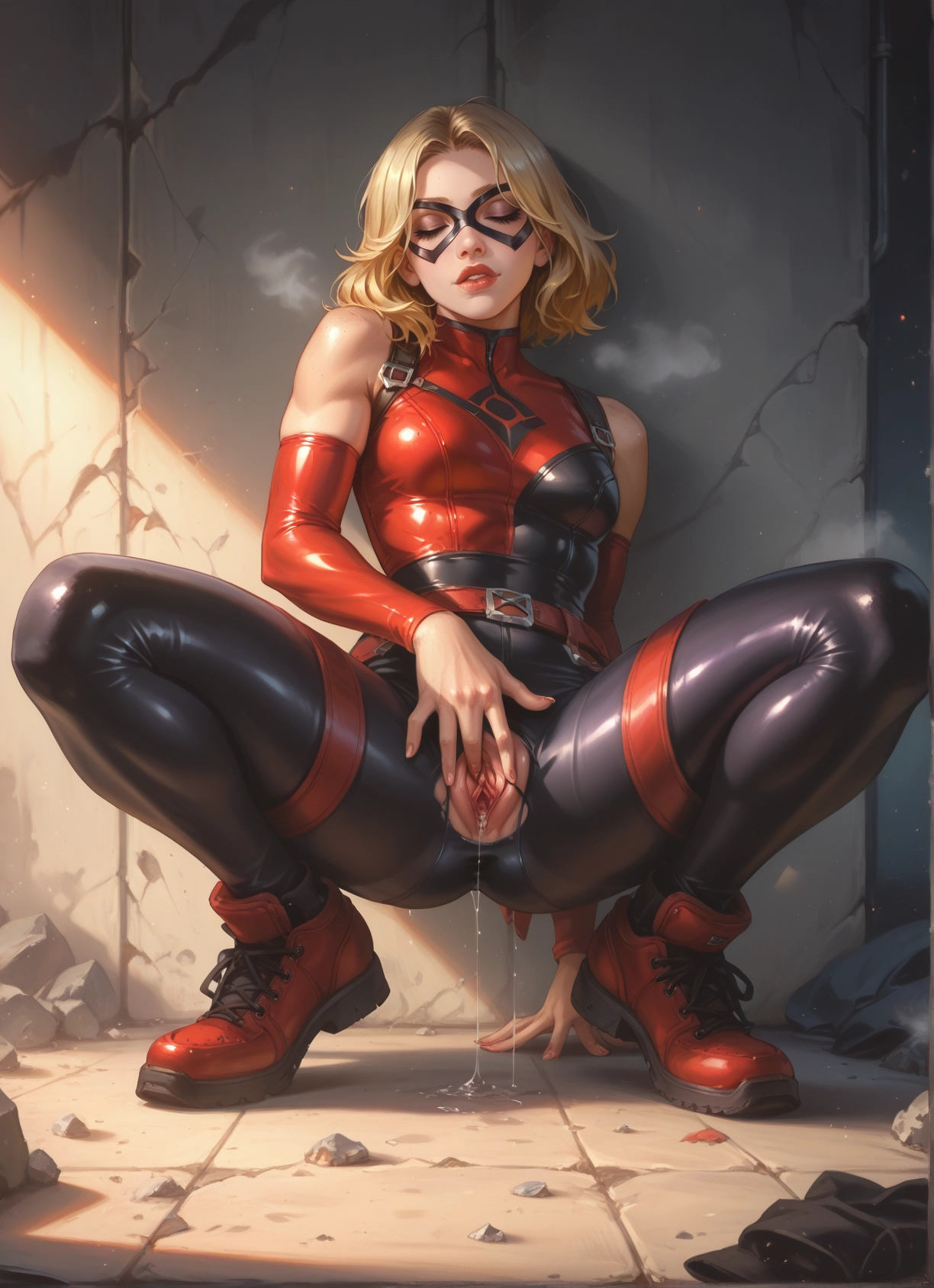 1girl, solo, blonde hair, pussy, pussy juice, squatting · Yamete.gg