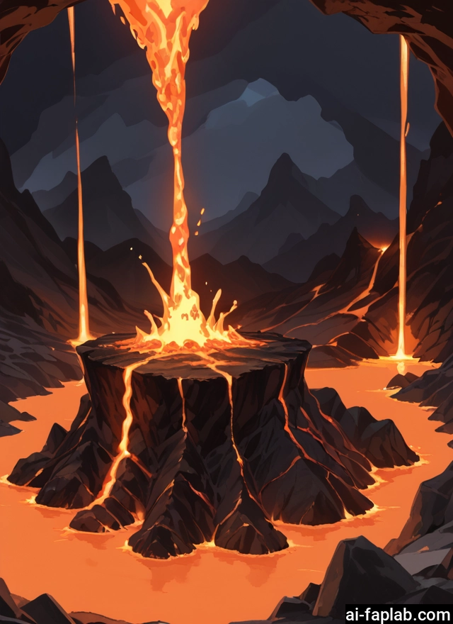 no humans, molten rock, scenery, fire, mountain, outdoors · Yamete.gg