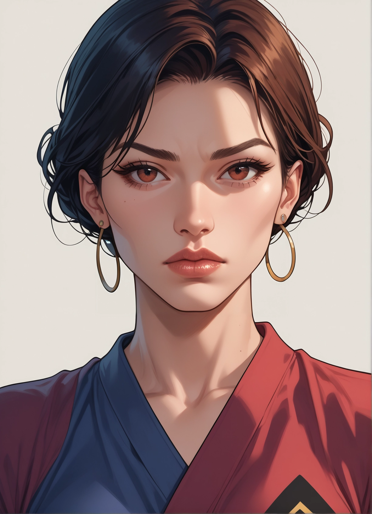 1girl, solo, jewelry, earrings, brown hair, brown eyes · Yamete.gg