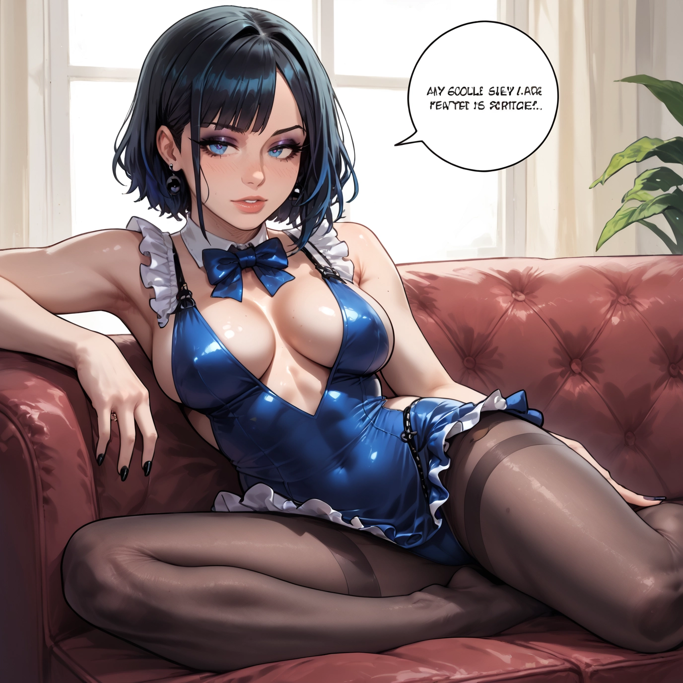 1girl, breasts, pantyhose, blue eyes, jewelry, solo · Yamete.gg