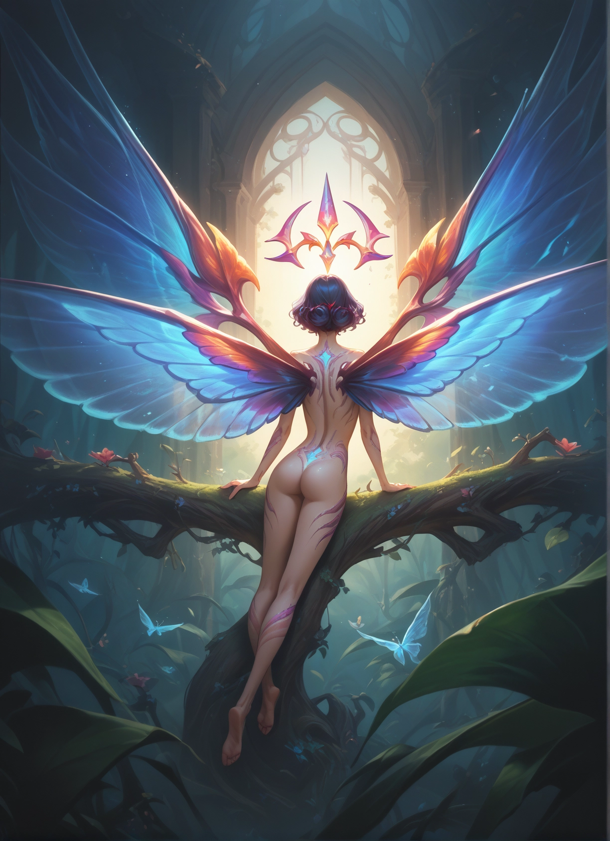1girl, ass, wings, solo, bug, butterfly · Yamete.gg