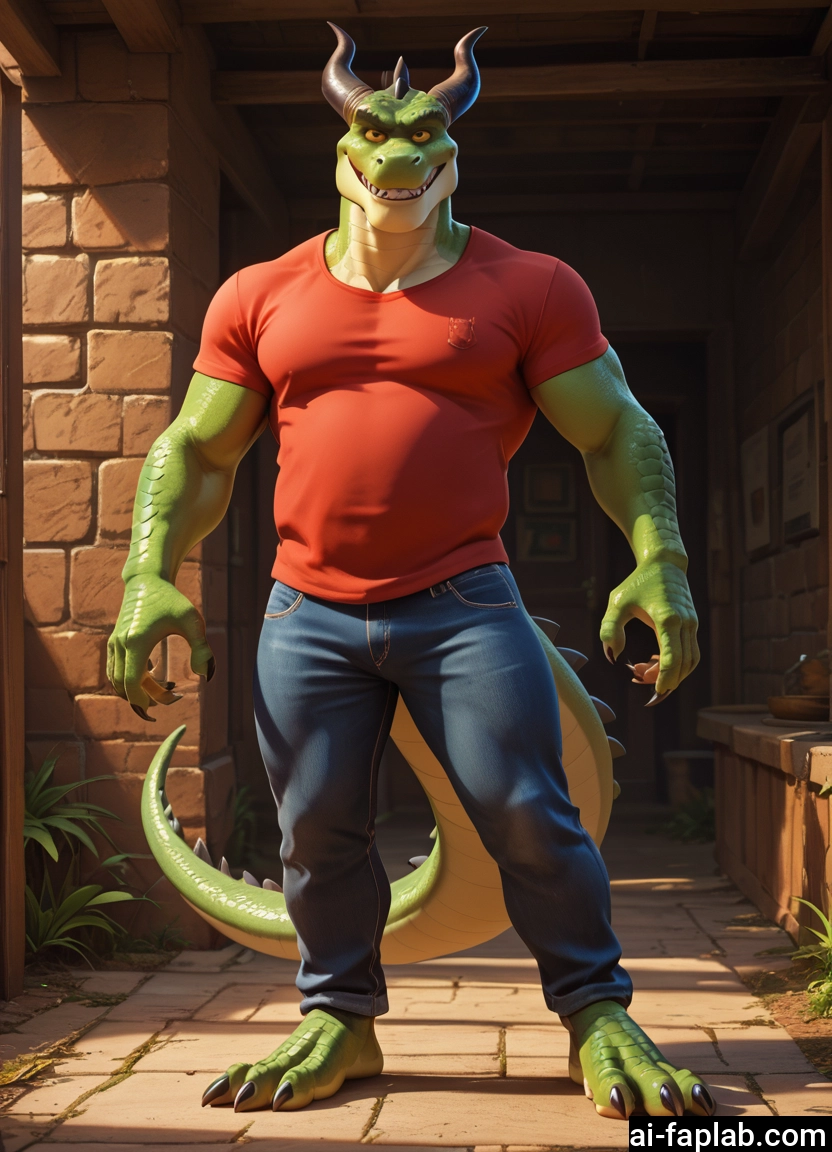bara, furry, male focus, 1boy, horns, pants