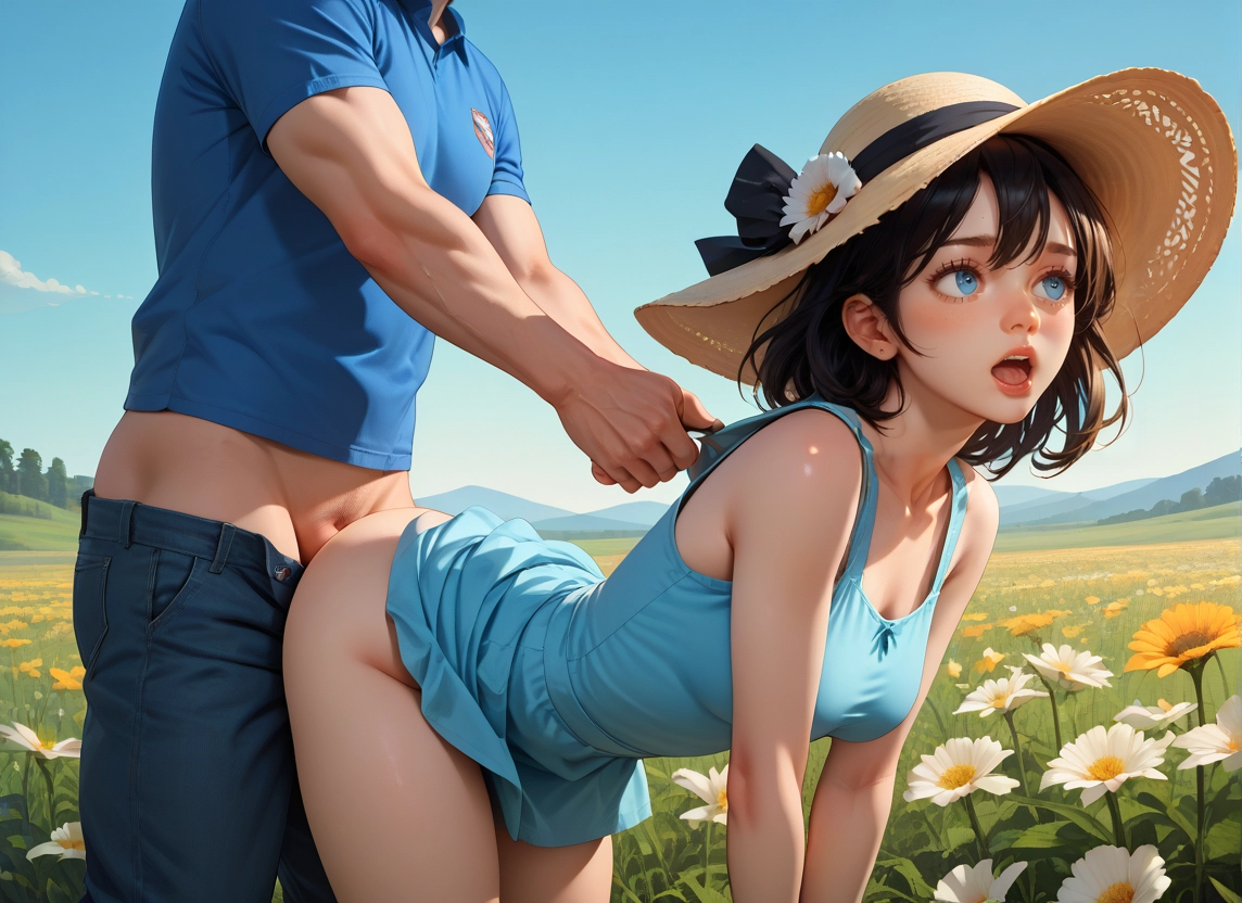 1girl, 1boy, hat, outdoors, hetero, flower · Yamete.gg
