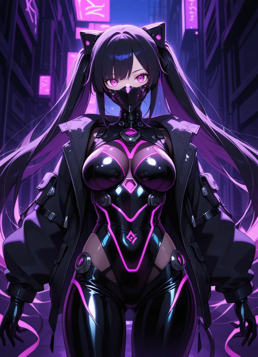 1girl, mask, solo, shiny clothes, twintails, looking at viewer · Yamete.gg