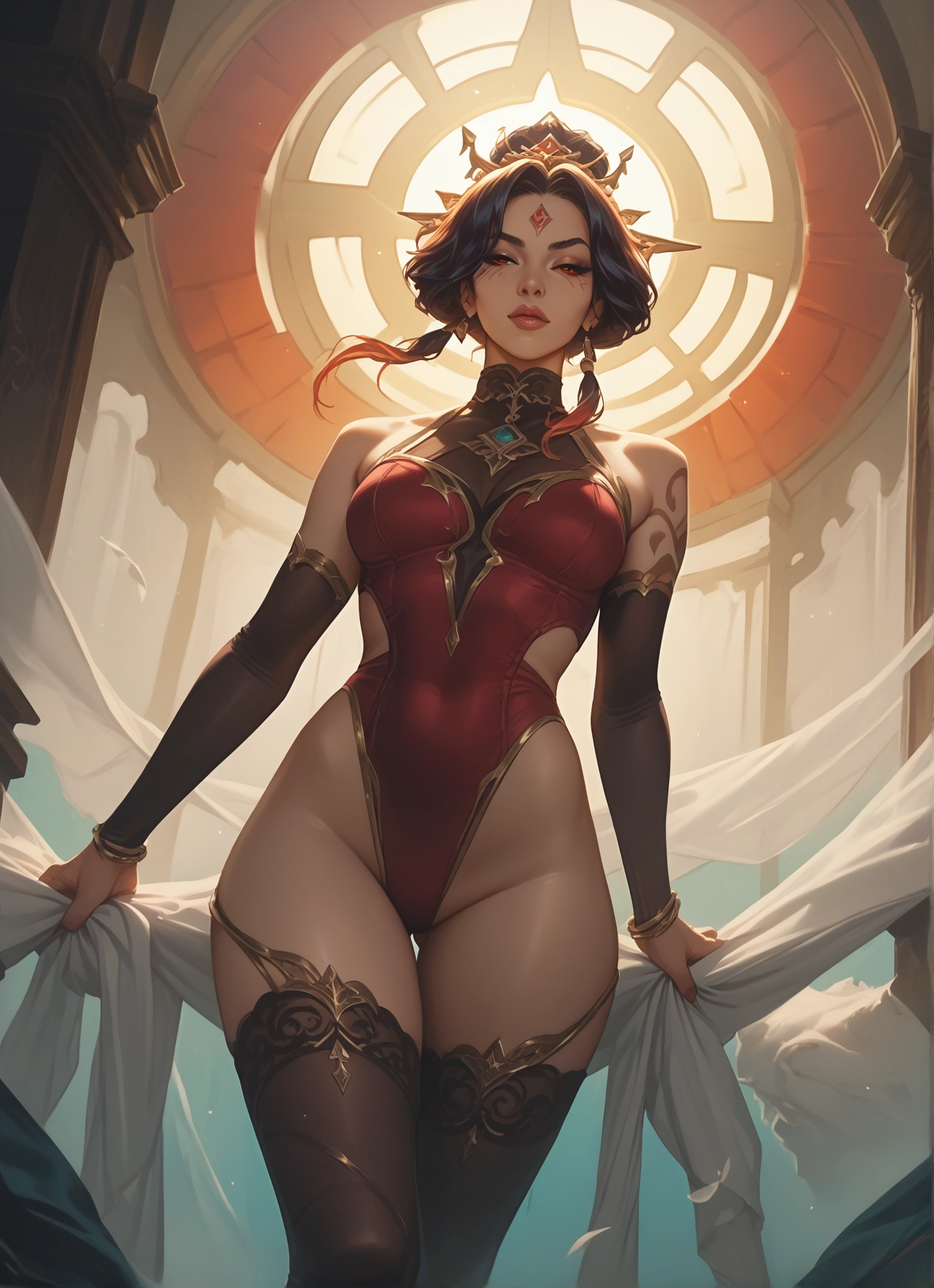 1girl, thighhighs, solo, breasts, jewelry, leotard · Yamete.gg