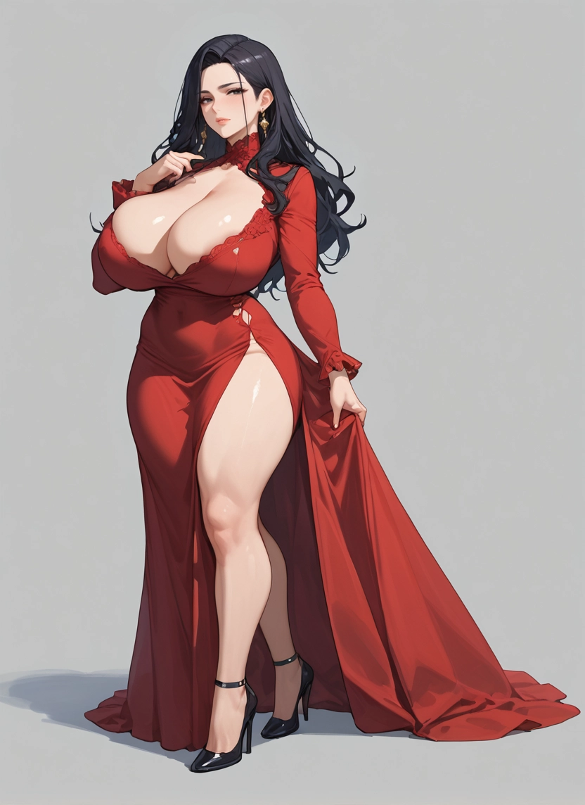 1girl, breasts, dress, jewelry, earrings, high heels · Yamete.gg