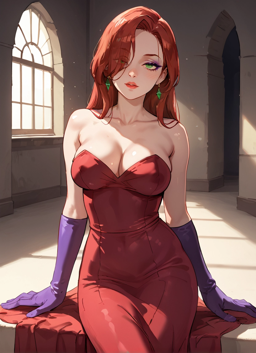 1girl, breasts, gloves, dress, jewelry, green eyes · Yamete.gg