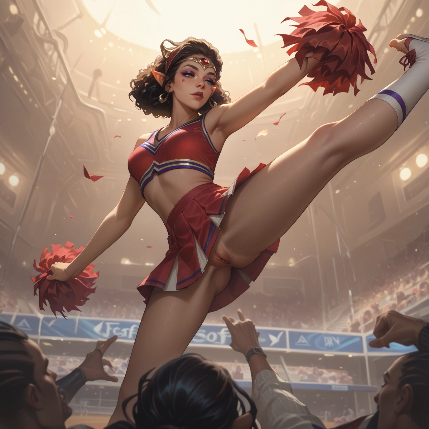 cheerleader, pom pom (cheerleading), pointy ears, skirt, pussy, jewelry · Yamete.gg