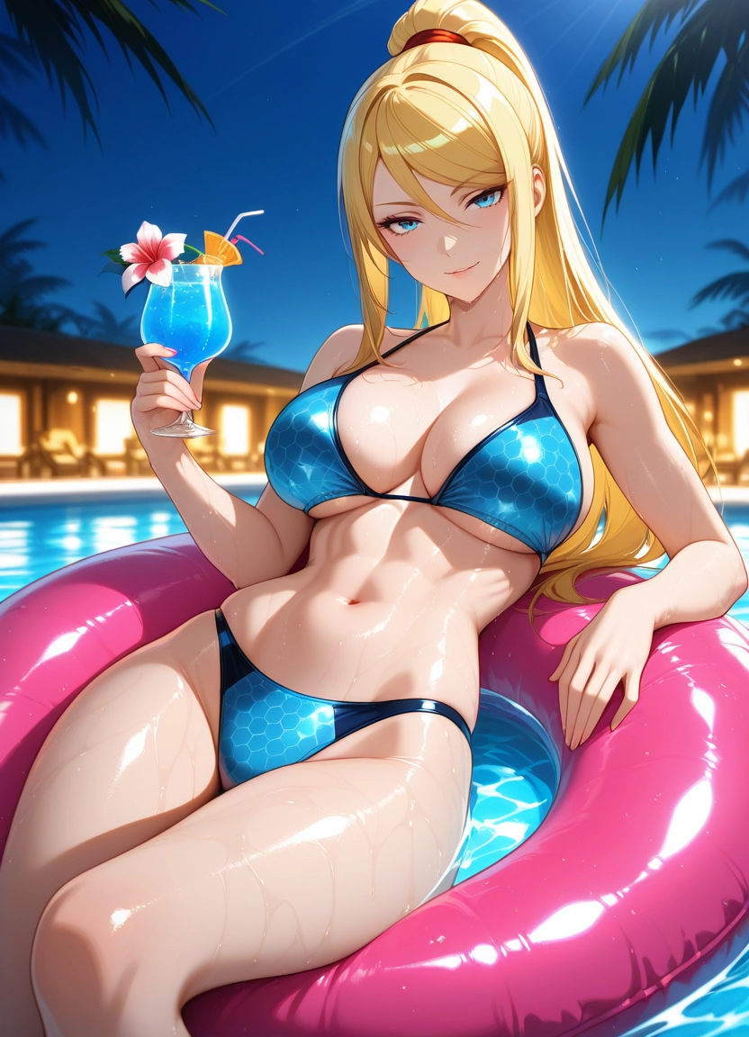 samus aran, 1girl, breasts, large breasts, blonde hair, thighs · Yamete.gg