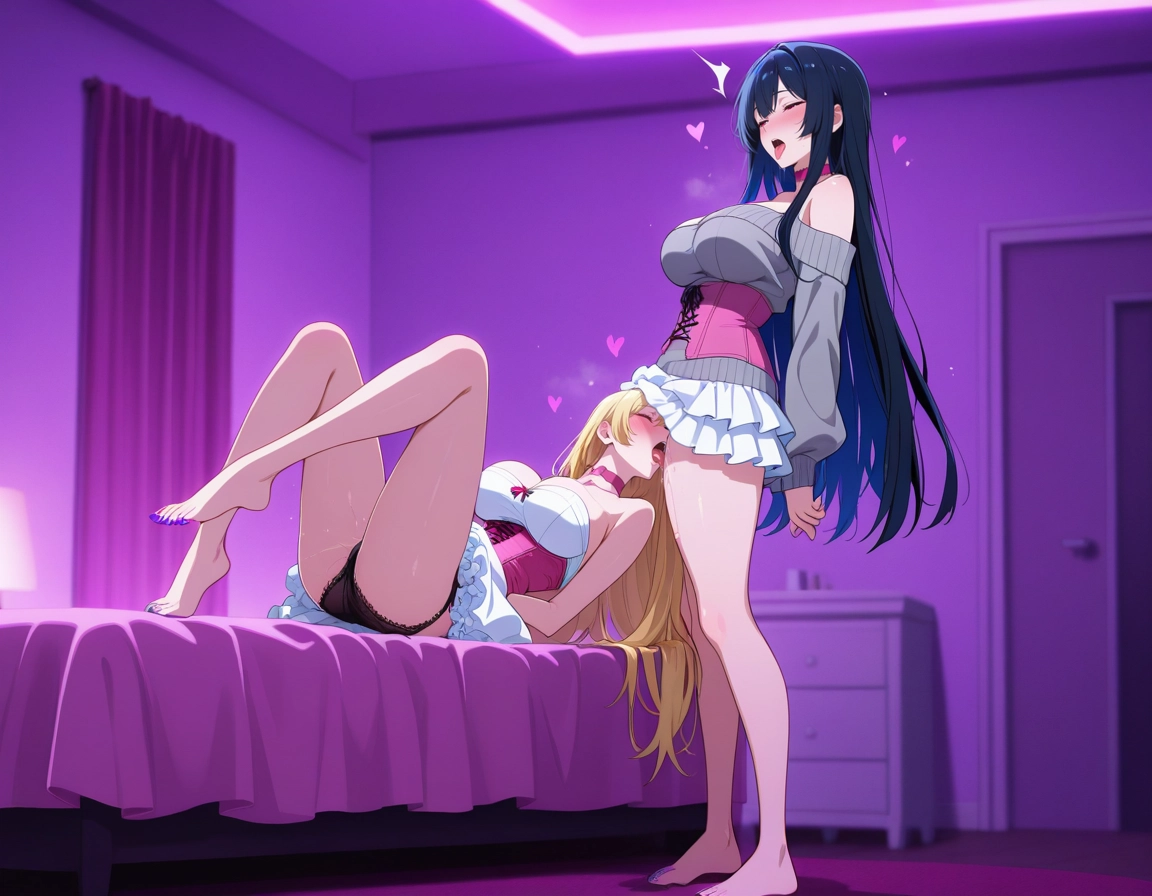2girls, multiple girls, breasts, tongue, long hair, closed eyes · Yamete.gg